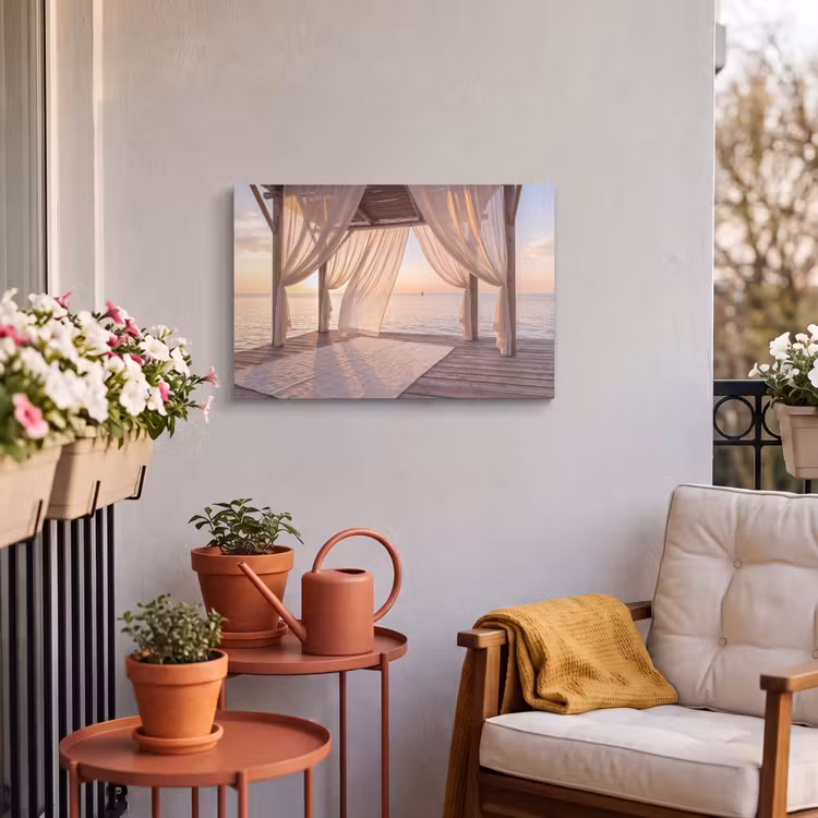Overkapping - Zee - Zonsondergang - Vakantie - Rust Tuinposter op houten frame 2 cm dik klein -sfeer1