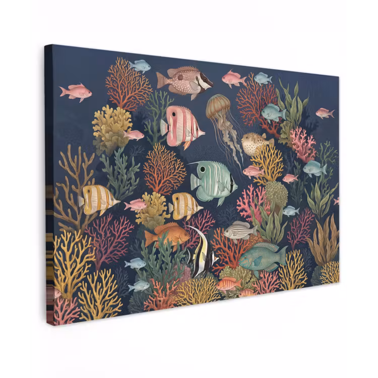 Onderwaterwereld - Vissen - Koraal - Illustratie - Kleurrijk Tuinposter op houten frame 2 cm dik klein -3d