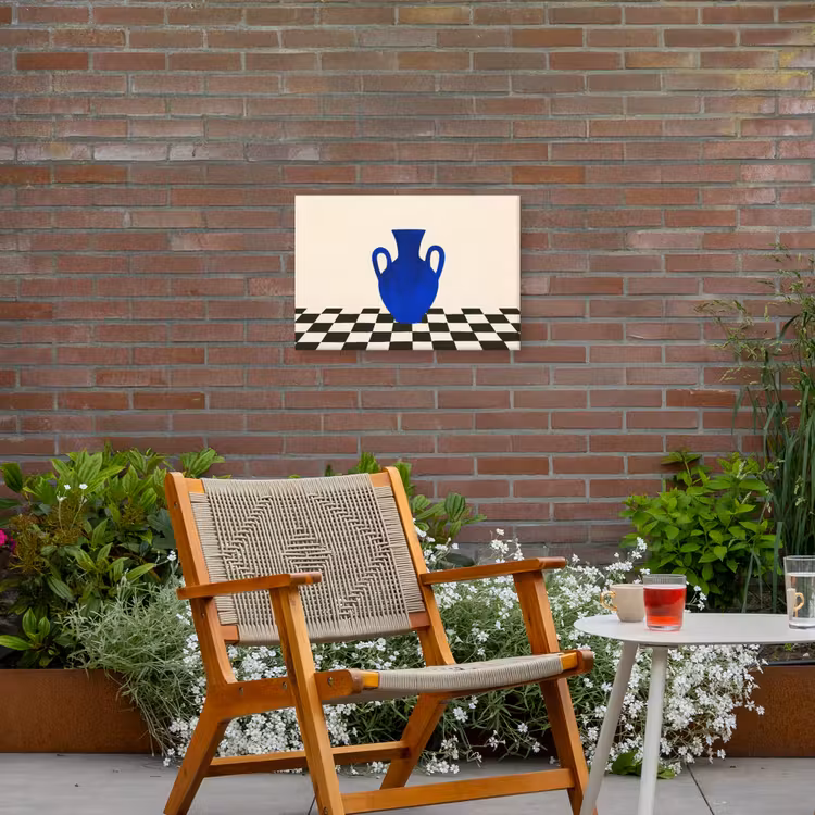 Vaas - Blauw - Geblokt - Modern Tuinposter op houten frame 2 cm dik klein -sfeer3