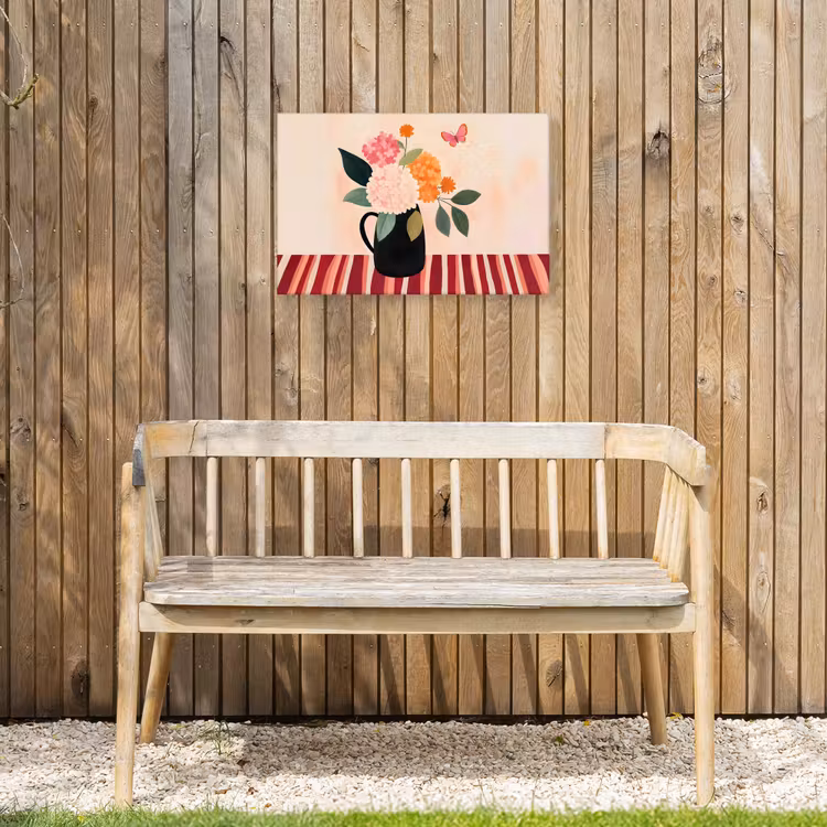 Vaas - Bloemen - Vlinder - Rood Tuinposter op houten frame 2 cm dik klein -sfeer4