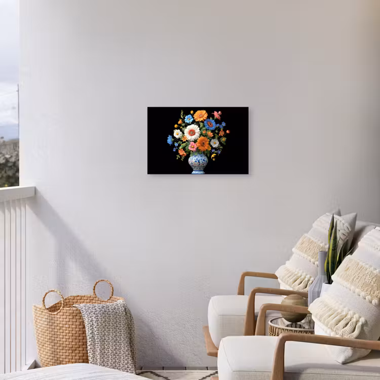 Vaas - Boeket - Bloemen - Kleur Tuinposter op houten frame 2 cm dik klein -sfeer1