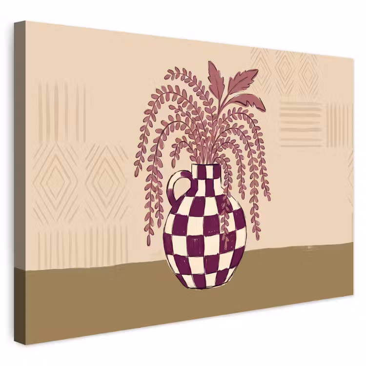 Vaas - Geruit - Planten - Modern - Paars Tuinposter op houten frame 2 cm dik klein -3d