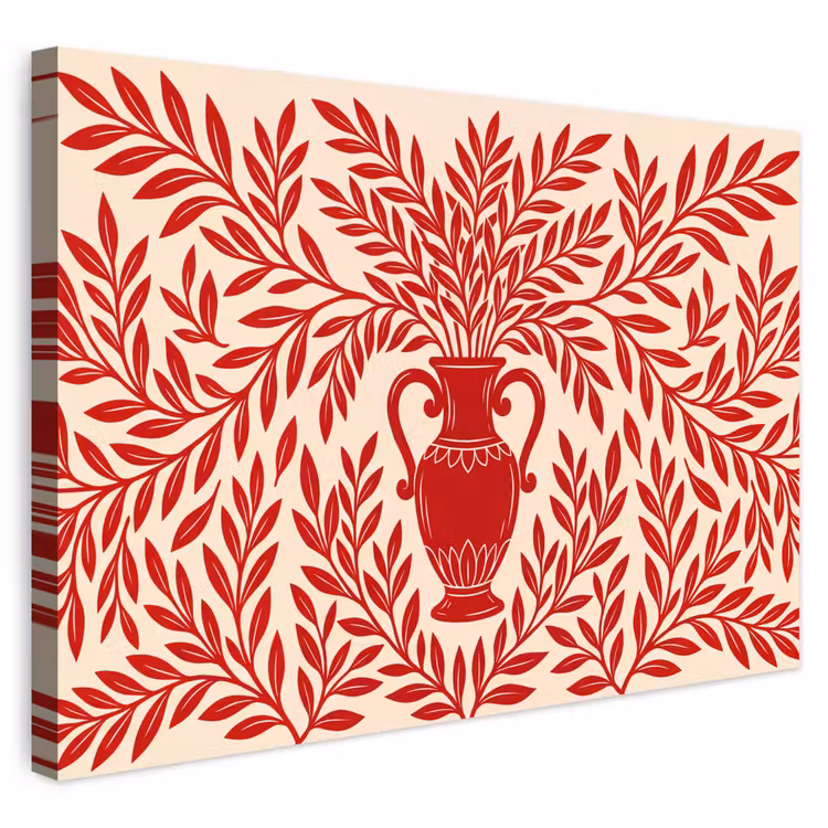 Vaas - Planten - Decoratie - Abstract - Rood Tuinposter op houten frame 2 cm dik klein -3d