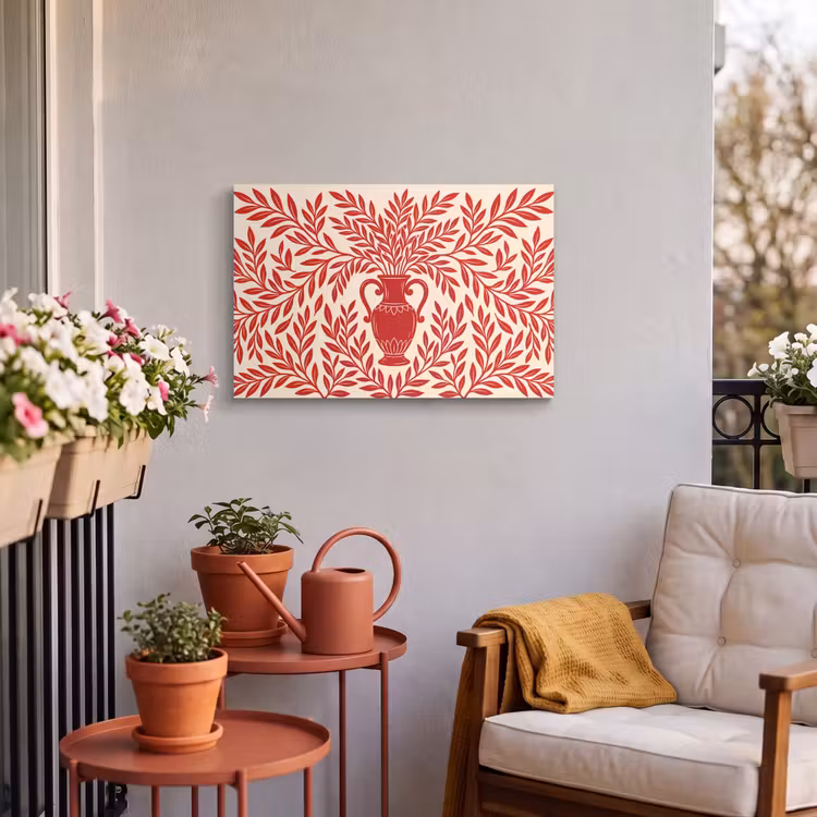 Vaas - Planten - Decoratie - Abstract - Rood Tuinposter op houten frame 2 cm dik klein -sfeer1