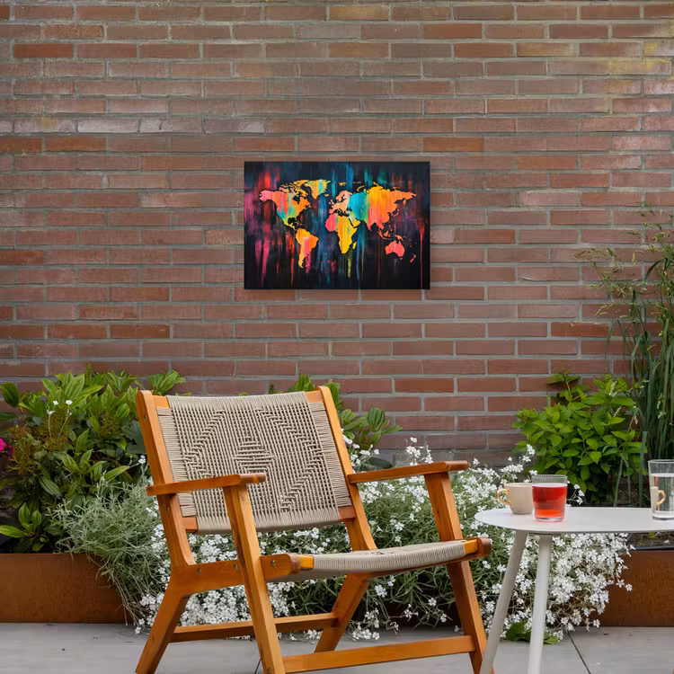 Verticaal - Banen - Verf - Wereldkaart Tuinposter op houten frame 2 cm dik klein -sfeer3