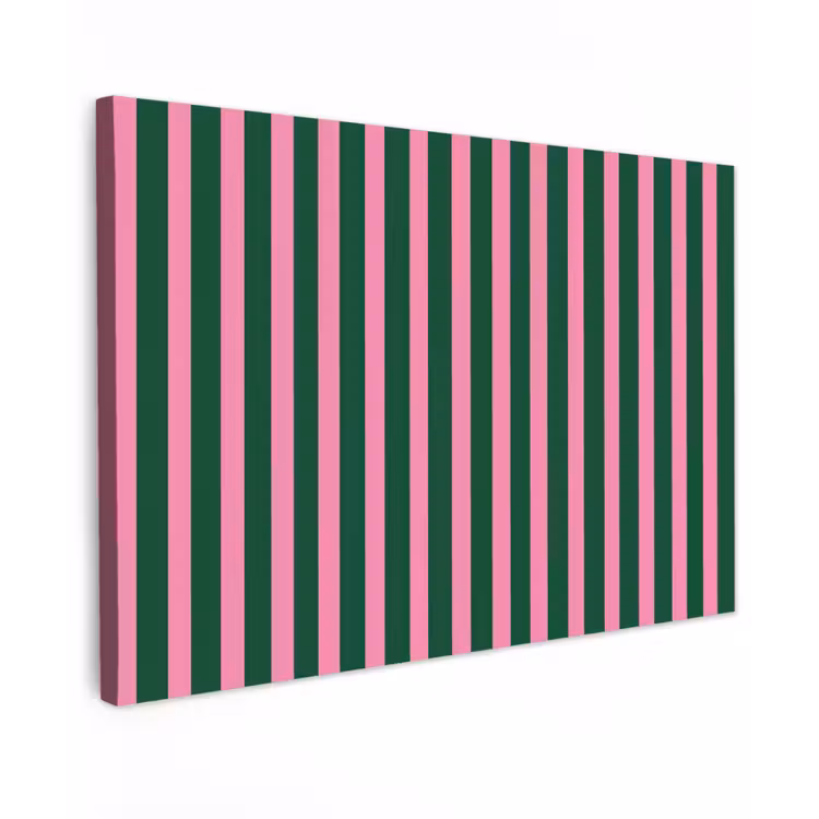 Verticale strepen - Groen - Roze Tuinposter op houten frame 2 cm dik klein 845 -3d