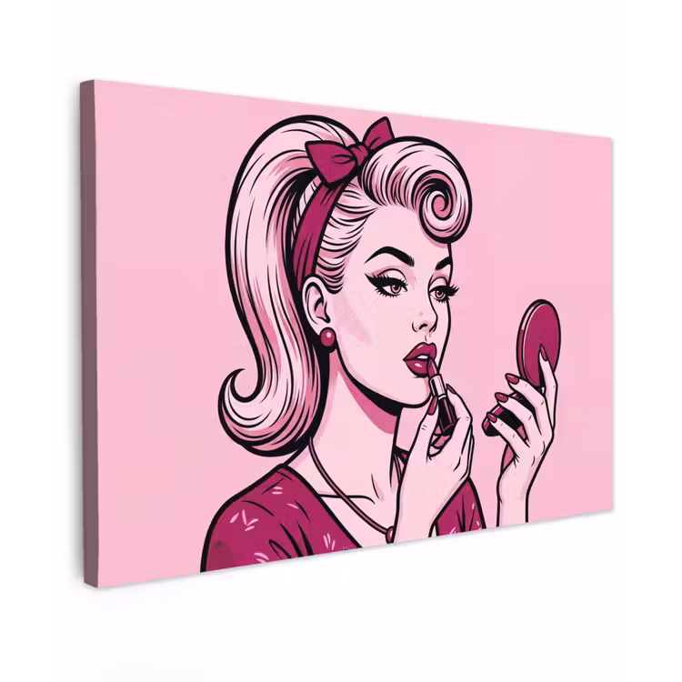 Vintage - Vrouw - Roze Tuinposter op houten frame 2 cm dik klein -3d