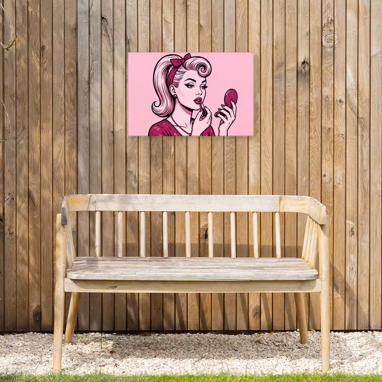 Vintage - Vrouw - Roze Tuinposter op houten frame 2 cm dik klein -sfeer4