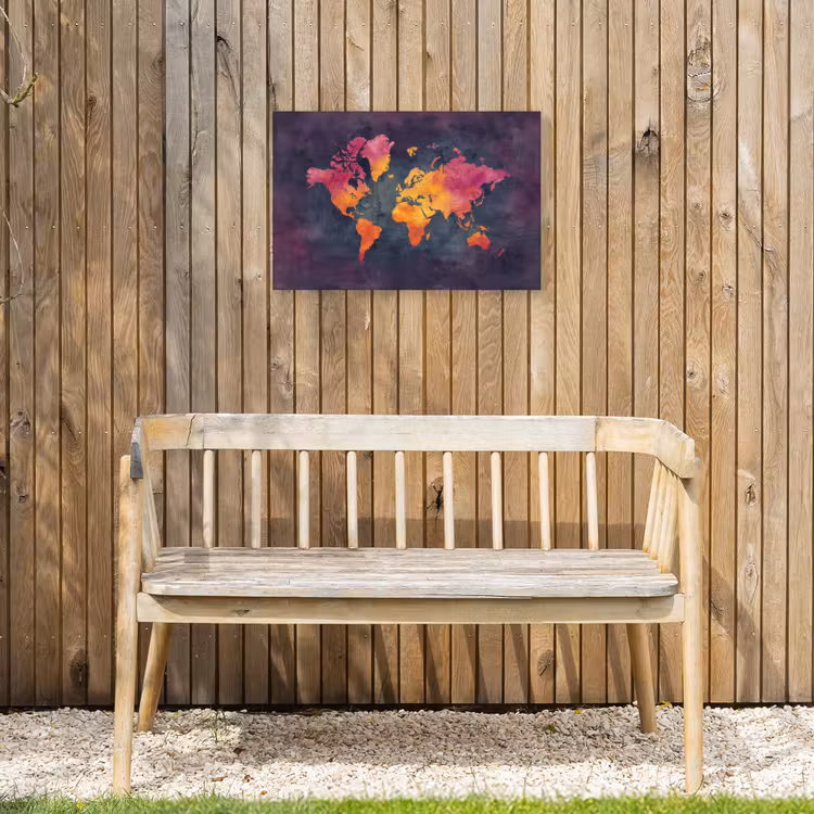Paars - Warm - Wereldkaart Tuinposter op houten frame 2 cm dik klein -sfeer4