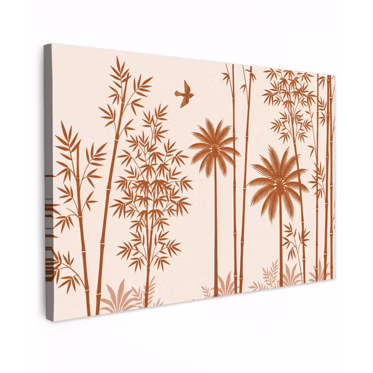 Vogel - Boom - Tropisch - Minimalistisch - Bruin Tuinposter op houten frame 2 cm dik klein -3d