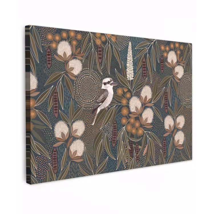 Vogel - Bladeren - Natuur - Illustratie - Groen Tuinposter op houten frame 2 cm dik klein -3d