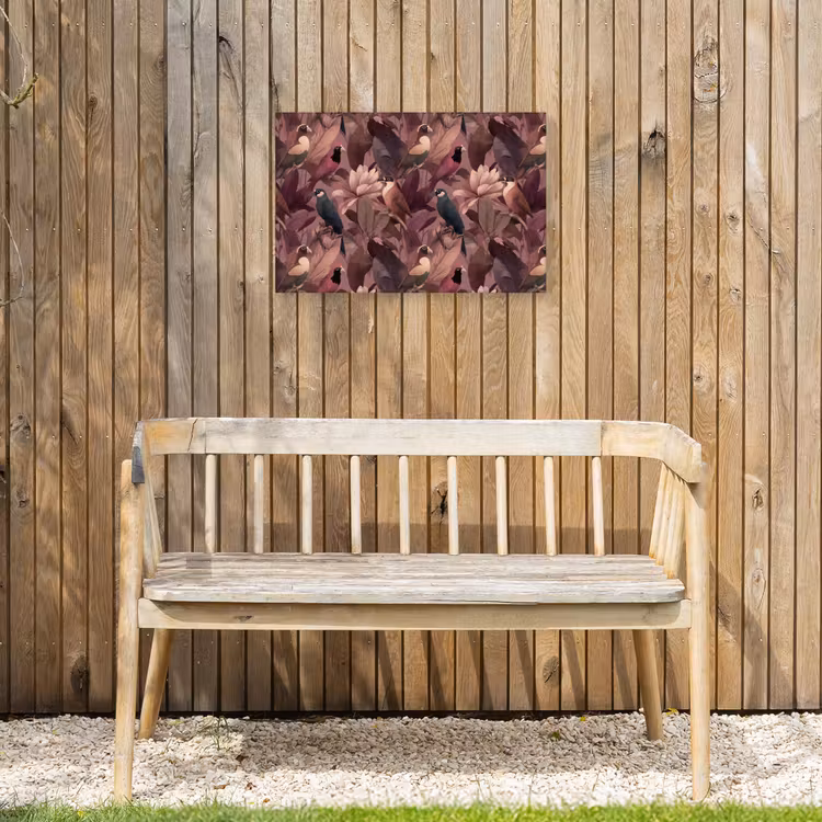 Vogels - Bladeren - Roze Tuinposter op houten frame 2 cm dik klein 845 -sfeer4