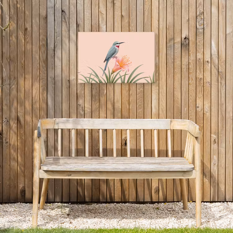 Vogel - Bloem - Natuur - Roze Tuinposter op houten frame 2 cm dik klein -sfeer4