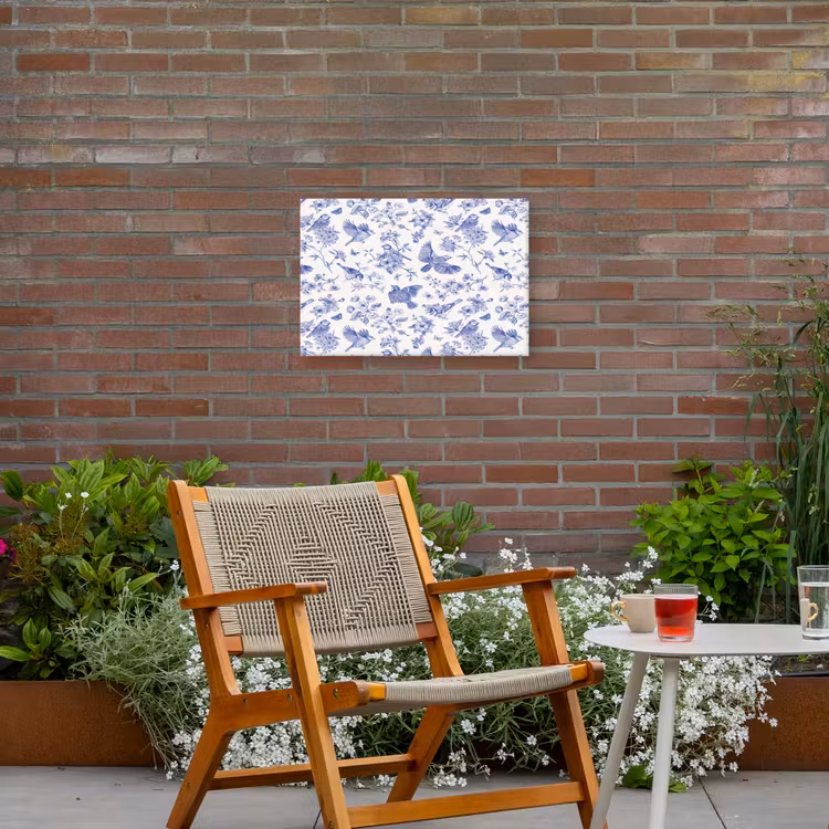 Birds - Flowers - Blue Tuinposter op houten frame 2 cm dik klein 845 -sfeer3