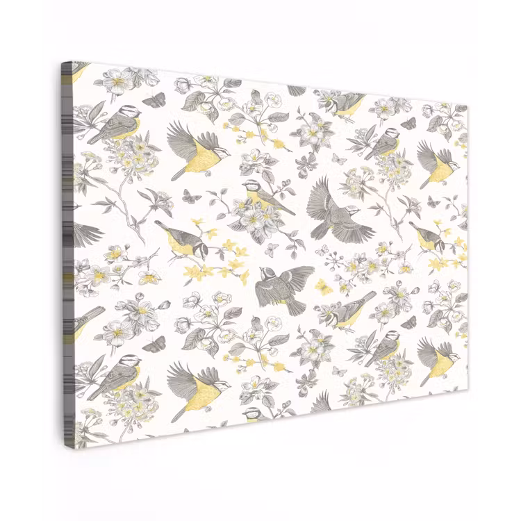 Birds - Flowers - Gray - Yellow Tuinposter op houten frame 2 cm dik klein 845 -3d