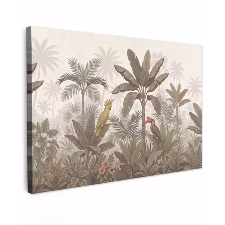 Vogel - Jungle - Tropisch - Illustratie - Groen Tuinposter op houten frame 2 cm dik klein -3d