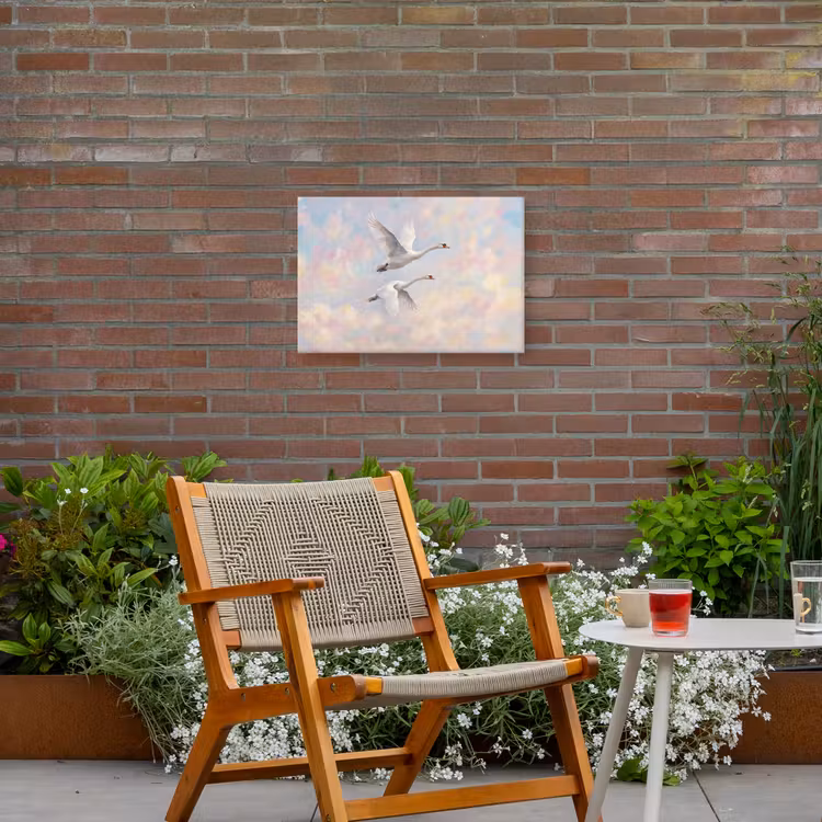 Vogel - Vliegend - Lucht - Modern - Pastel Tuinposter op houten frame 2 cm dik klein -sfeer3