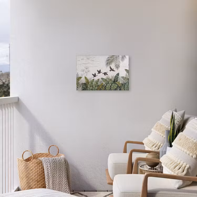 Vogel - Vliegend - Tropisch - Mozaïek - Groen Tuinposter op houten frame 2 cm dik klein -sfeer1