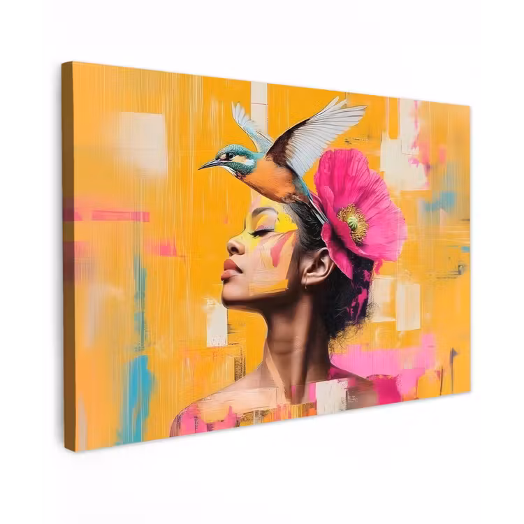 Vogel - Vrouw - Abstract - Bloem Tuinposter op houten frame 2 cm dik klein -3d