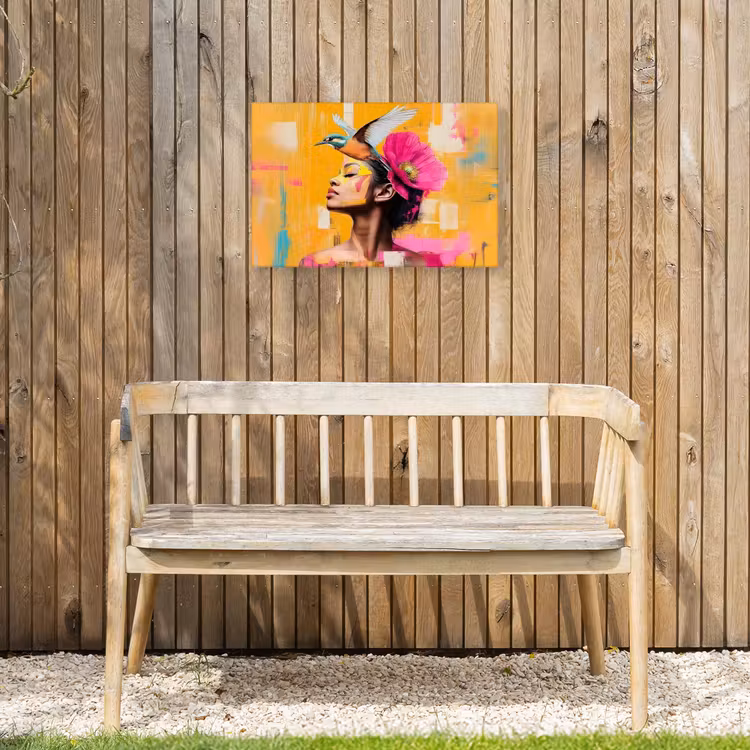 Vogel - Vrouw - Abstract - Bloem Tuinposter op houten frame 2 cm dik klein -sfeer4
