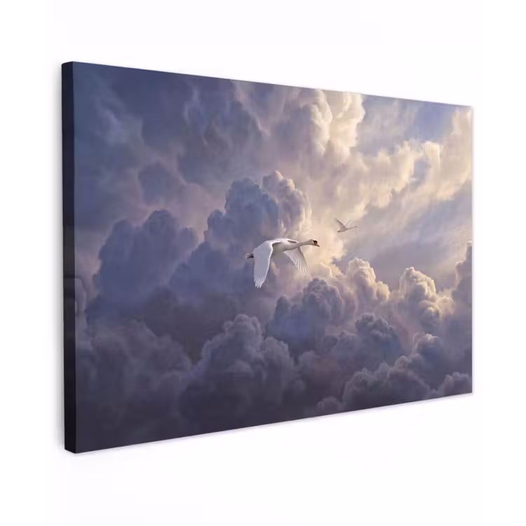 Vogel - Vliegend - Natuur - Wit - Wolken Tuinposter op houten frame 2 cm dik klein -3d