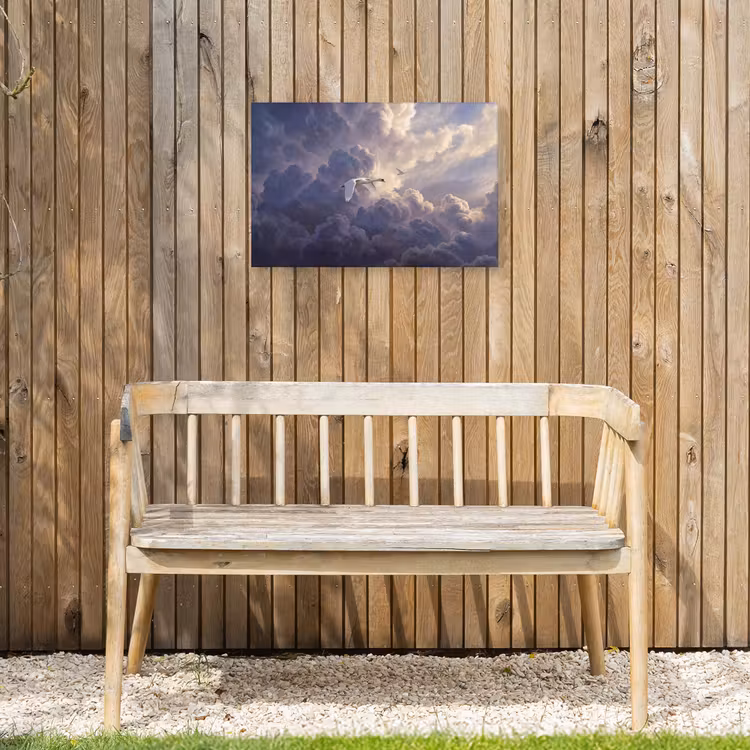 Vogel - Vliegend - Natuur - Wit - Wolken Tuinposter op houten frame 2 cm dik klein -sfeer4