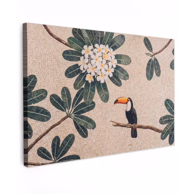 Vogel - Mozaïek - Tropisch - Natuur - Kleurrijk Tuinposter op houten frame 2 cm dik klein -3d