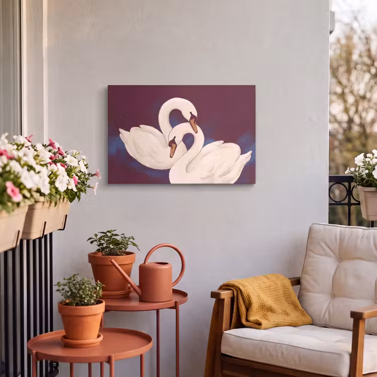 Vogel - Koppel - Liefde - Abstract - Wit Tuinposter op houten frame 2 cm dik klein -sfeer1