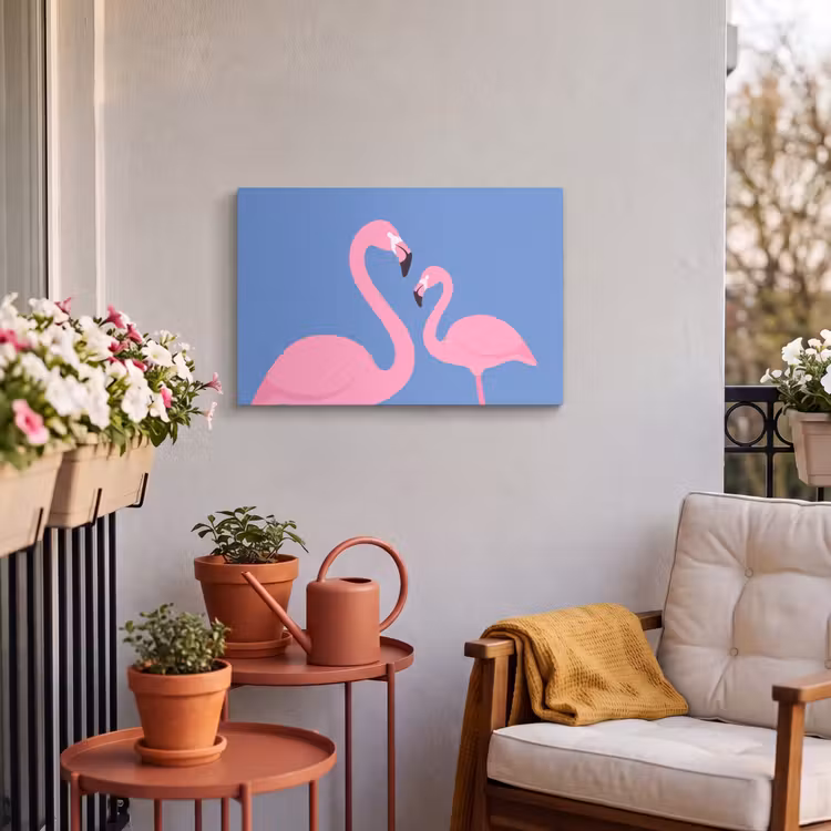 Vogel - Paar - Dieren - Modern - Roze Tuinposter op houten frame 2 cm dik klein -sfeer1