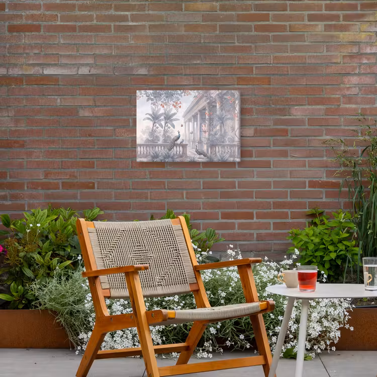 Vogel - Pauw - Architectuur - Klassiek - Groen Tuinposter op houten frame 2 cm dik klein -sfeer3