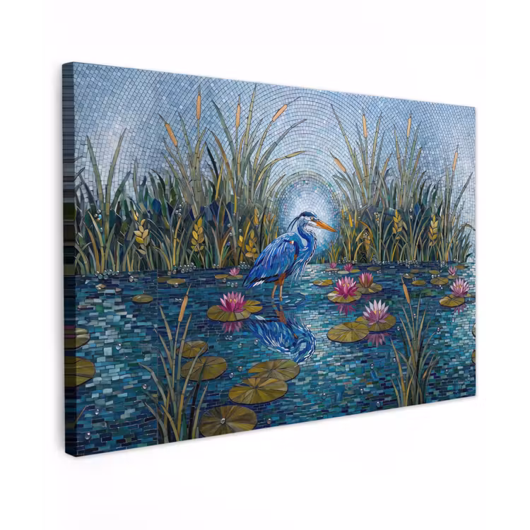 Vogel - Water - Natuur - Abstract - Blauw Tuinposter op houten frame 2 cm dik klein -3d