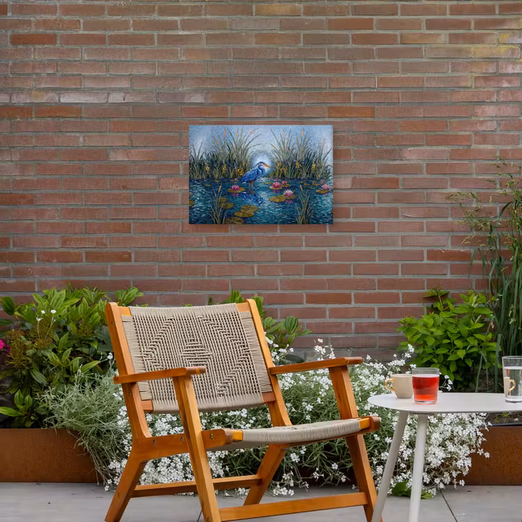 Vogel - Water - Natuur - Abstract - Blauw Tuinposter op houten frame 2 cm dik klein -sfeer3