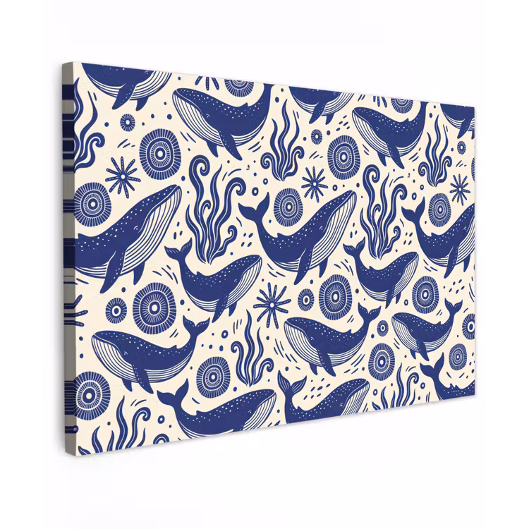 Walvis - Onderwater - Dieren - Abstract - Blauw Tuinposter op houten frame 2 cm dik klein -3d