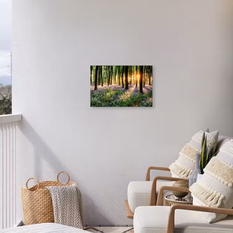 Bos - Bloemen - Lavendel - Zon - Paars - Natuur Tuinposter op houten frame 2 cm dik klein -sfeer1