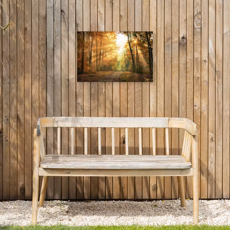 Bos - Herfst - Zon - Landschap - Natuur - Bomen - Bladeren Tuinposter op houten frame 2 cm dik klein -sfeer4