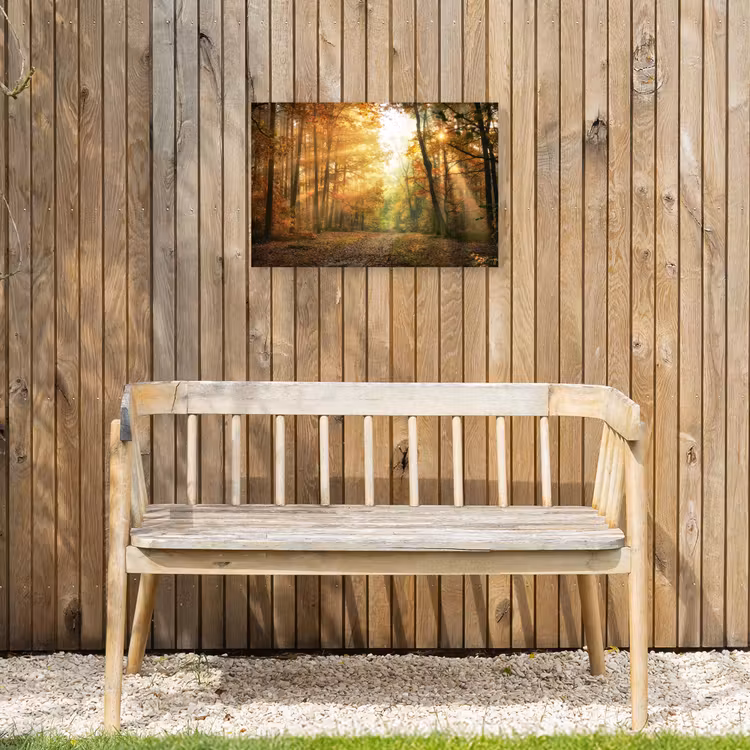 Bos - Herfst - Zon - Landschap - Natuur - Bomen - Bladeren Tuinposter op houten frame 2 cm dik klein -sfeer4