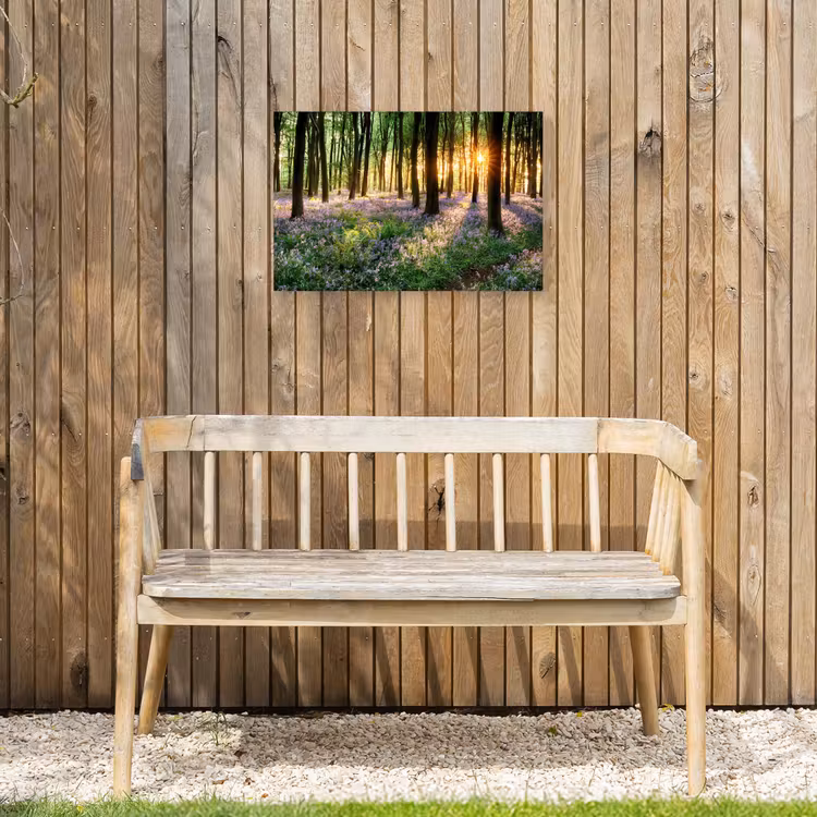 Bos met blauwe hyacinten bij zonsopgang Tuinposter op houten frame 2 cm dik klein -sfeer4