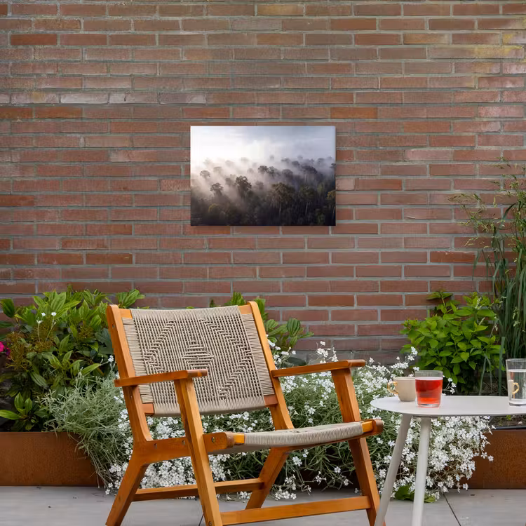 Bos - Mist - Natuur - Groen Tuinposter op houten frame 2 cm dik klein -sfeer3