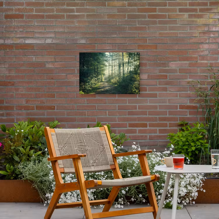Bos - Pad - Zon - Bomen - Groen - Natuur Tuinposter op houten frame 2 cm dik klein -sfeer3