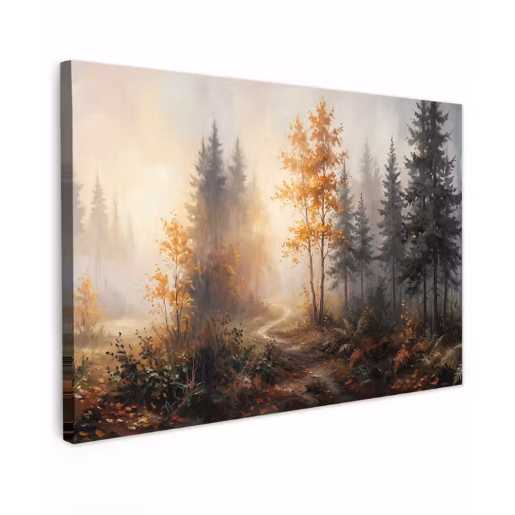 Bospad - Herfstbladeren - Natuur - Schilderachtig - Oranje Tuinposter op houten frame 2 cm dik klein -3d