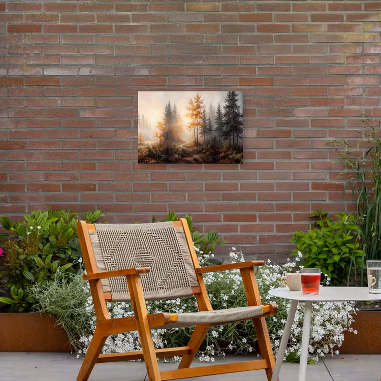 Bospad - Herfstbladeren - Natuur - Schilderachtig - Oranje Tuinposter op houten frame 2 cm dik klein -sfeer3