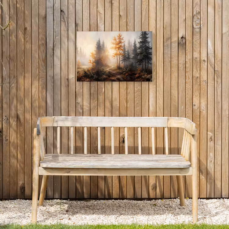 Bospad - Herfstbladeren - Natuur - Schilderachtig - Oranje Tuinposter op houten frame 2 cm dik klein -sfeer4