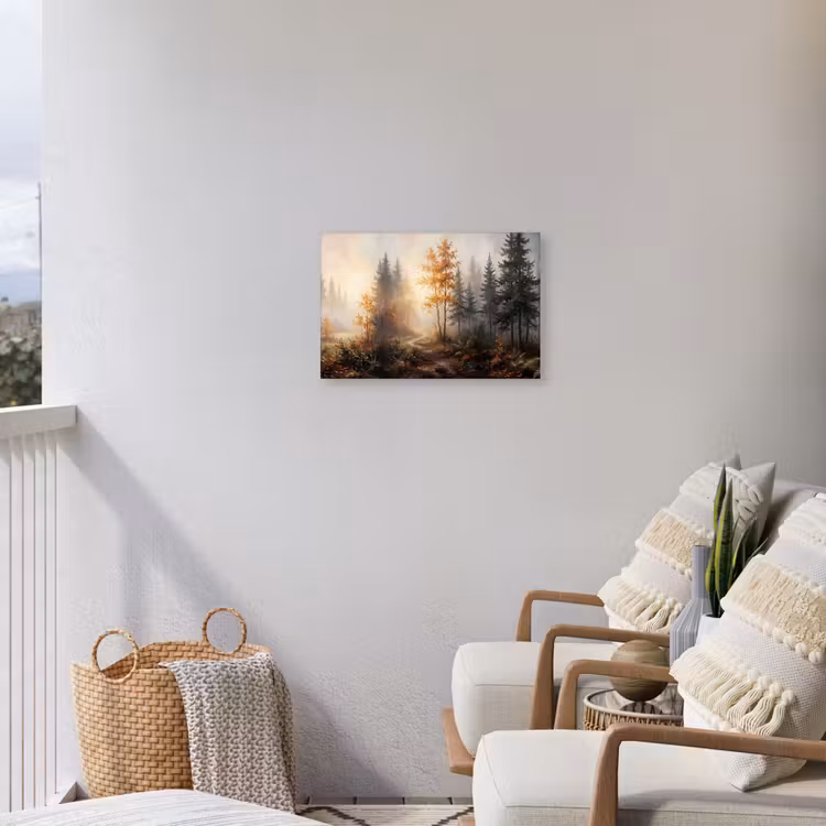 Bospad - Herfstbladeren - Natuur - Schilderachtig - Oranje Tuinposter op houten frame 2 cm dik klein -sfeer1
