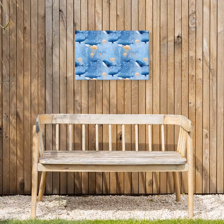 Walvissen - Oceaan - Blauw Tuinposter op houten frame 2 cm dik klein 845 -sfeer4