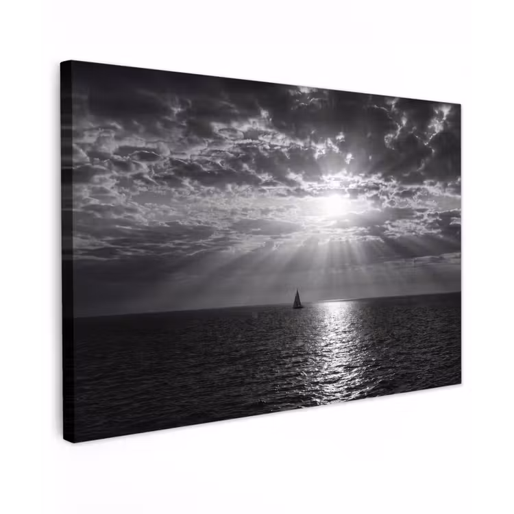 Water - Boot - Lucht - Natuur - Zwart-wit Tuinposter op houten frame 2 cm dik klein -3d