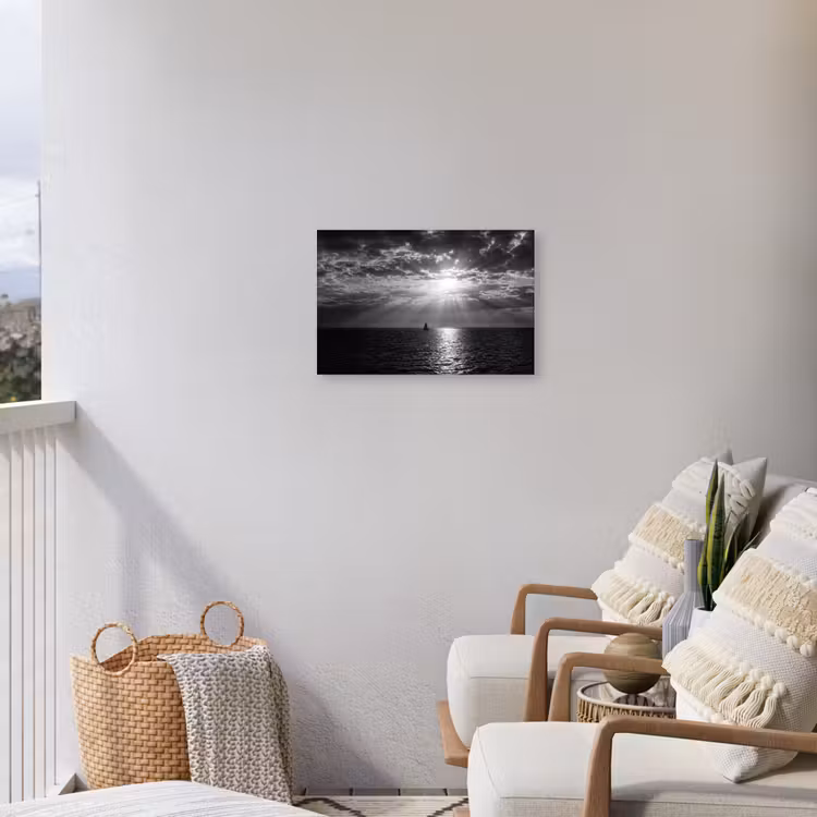 Water - Boot - Lucht - Natuur - Zwart-wit Tuinposter op houten frame 2 cm dik klein -sfeer1