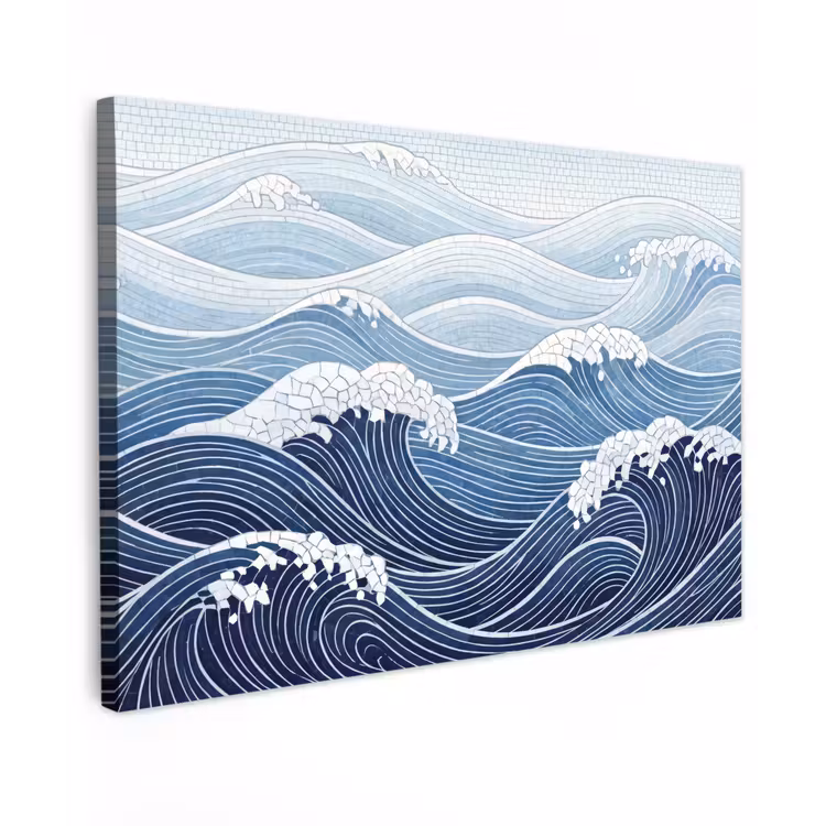 Water - Mozaïek - Landschap - Modern - Blauw Tuinposter op houten frame 2 cm dik klein -3d