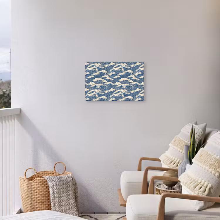 Golven - Klassiek - Blauw Tuinposter op houten frame 2 cm dik klein 845 -sfeer1