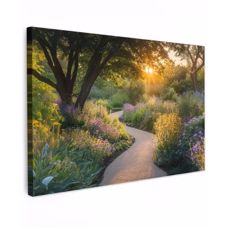 Pad - Bloemen - Park Tuinposter op houten frame 2 cm dik klein -3d