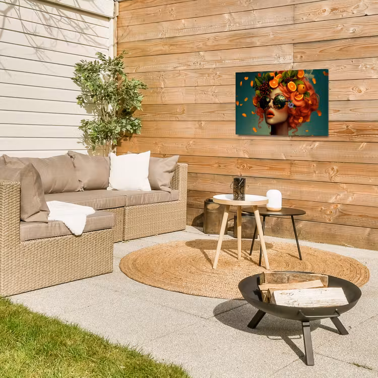 Vrouw - Sinaasappel - Bessen - Oranje Tuinposter op houten frame 2 cm dik klein -sfeer2
